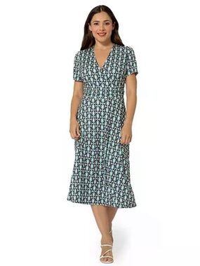 Leota Women's Amiya Capri Blu Radiance Midi Perfect Wrap Dress Size 1X